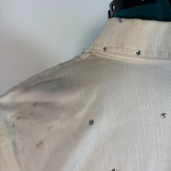 Vintage White Denim Jacket with Scattered Rhinestones - Picture 3 of 4